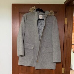 J. Crew Gray Coat with Faux Fur Hood
